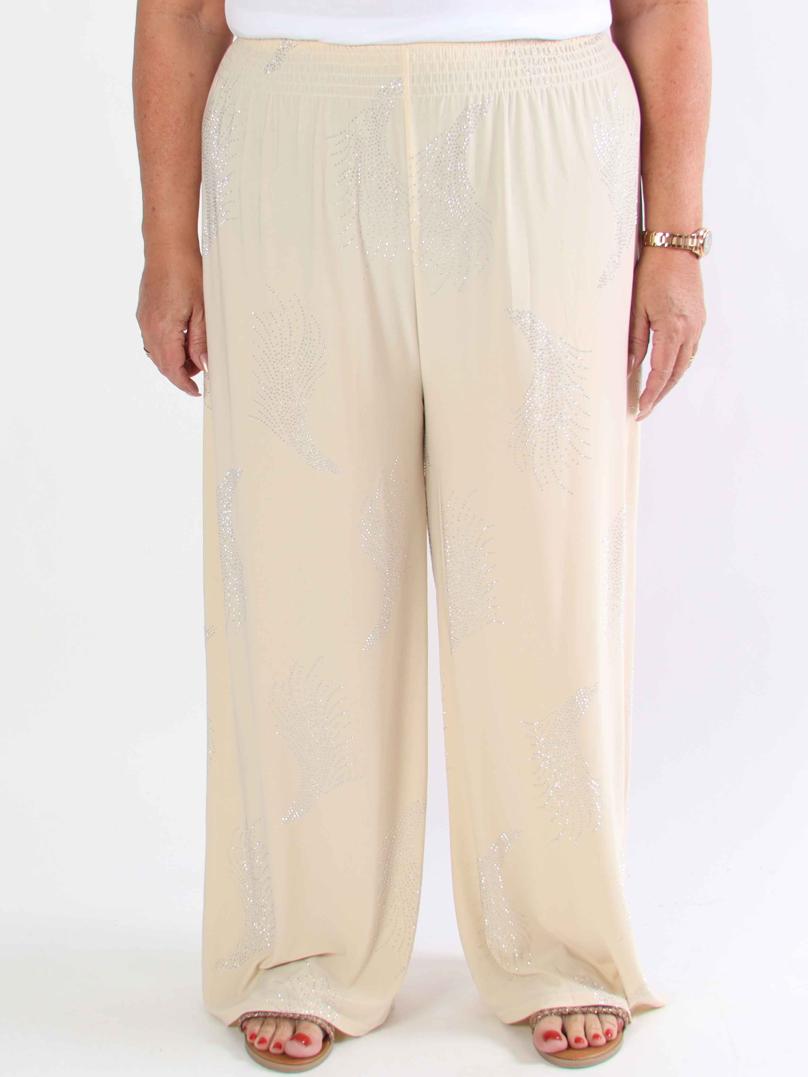 Pams Leaf Crystal Pants - Løse elastiske bukser med similisten